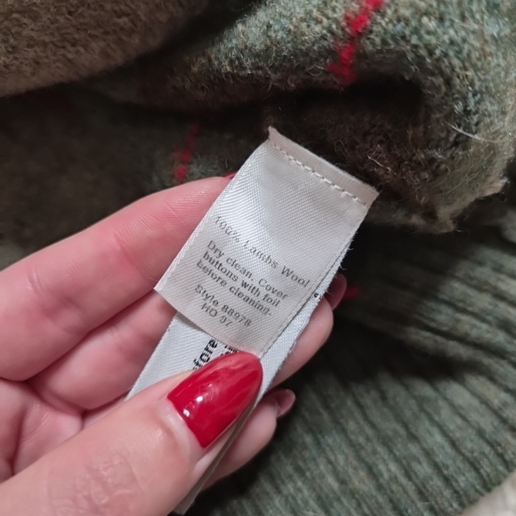 J. Crew Cardigan Sweater Lambs Wool Size Medium M Argyle Green Brown Gray Preppy - Picture 8 of 13